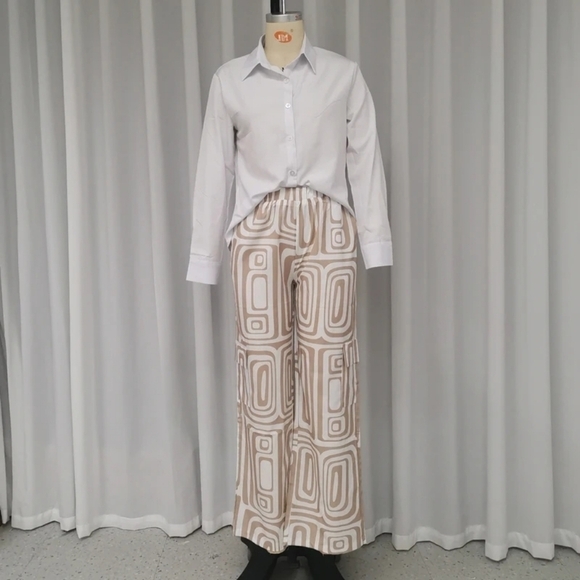 Two Piece Set Women Office Fashion Lapel Long-Sleeved Shirt Solid Single Breaste - Picture 3 of 5